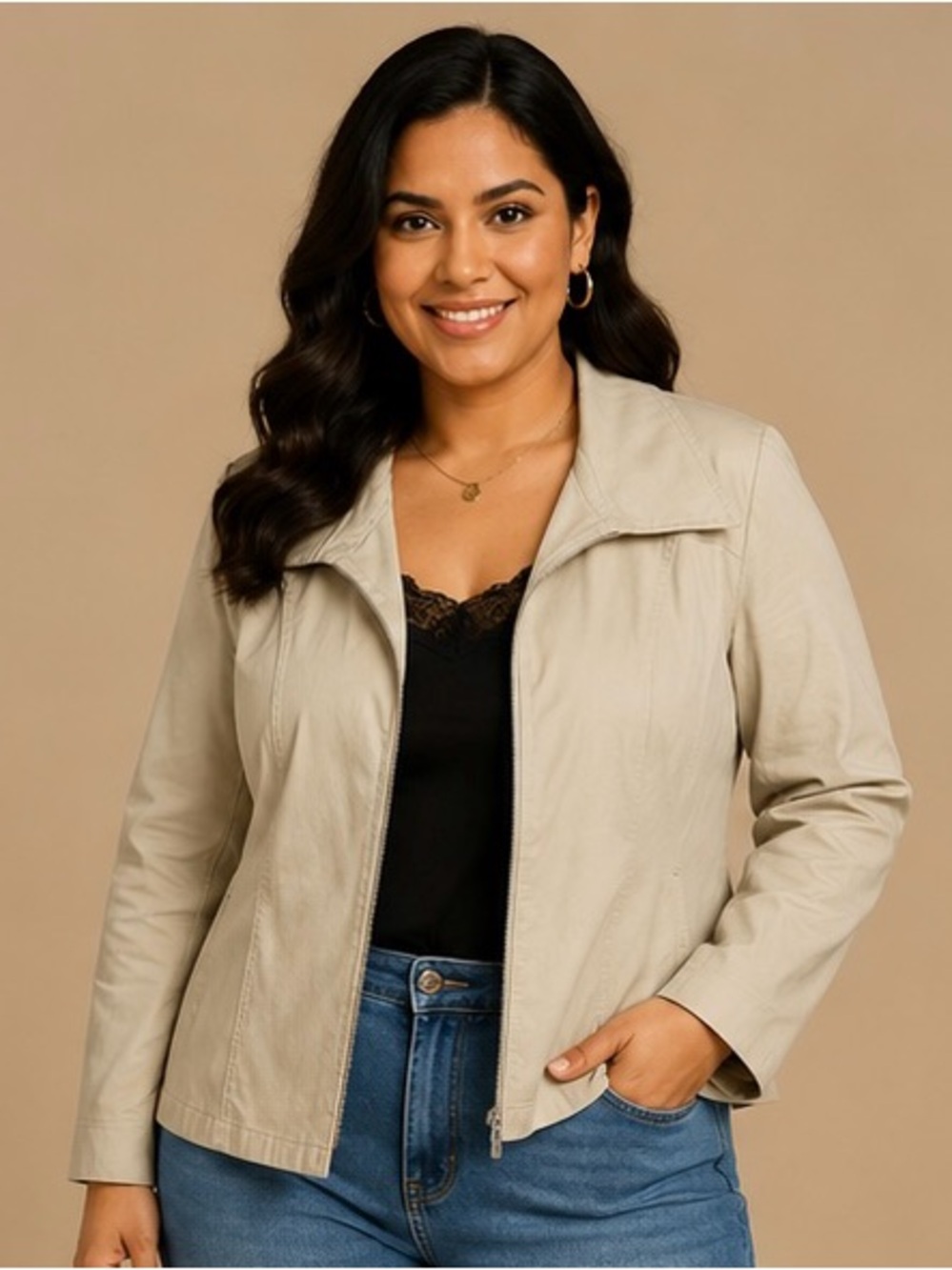 Lane Bryant Beige Zip-Front Utility Jacket - Size 18/20 NWOT